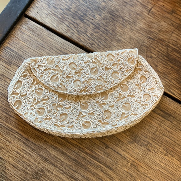 Vintage Handbags - Vintage Belgian Silk Seed Bead Clutch Purse